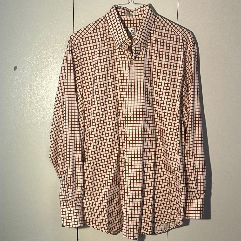 Peter Millar Men's Red and White Checkered Shirt